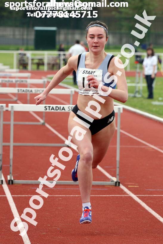 Womens under-20s 100 metres hurdles, 2019 North Eastern Track and Field Champs., Middlesbrough. Photo:  David T. Hewitson/Sports for All Pics